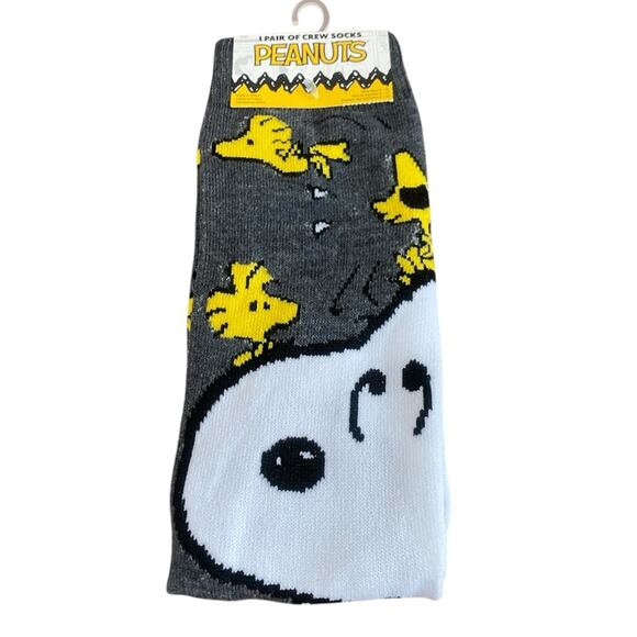Peanuts Snoopy and Woodstock Gray and Yellow Crew Socks - Picture 1 of 5